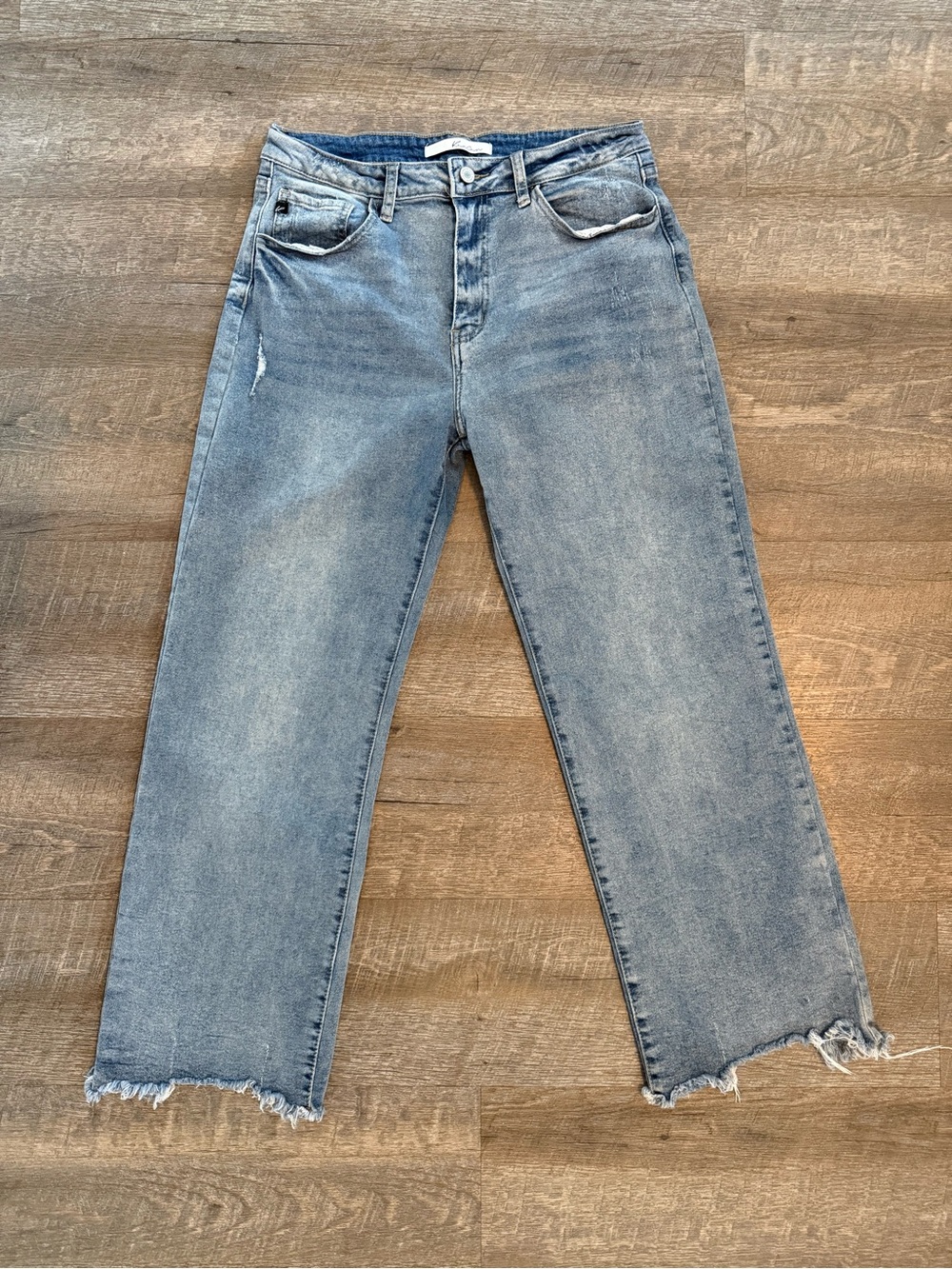 Kancan High Rise Straight Leg Jeans Raw Hem Light Wash Women’s Size 11/29